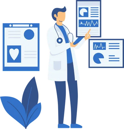 Médecin de sexe masculin montrant un rapport de cardiologie  Illustration