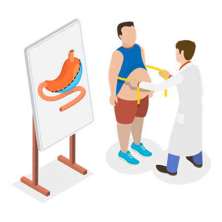 Médecin mesurant un patient pour une chirurgie bariatrique  Illustration