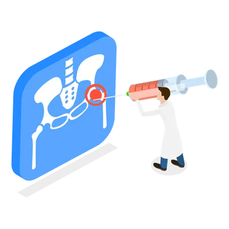 Médecin injectant de la cortisone dans l'articulation de la hanche  Illustration