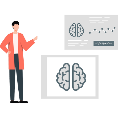 Un médecin montre un rapport sur le cerveau humain  Illustration