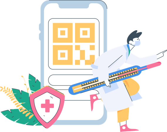 Médecin montrant le code QR pour le paiement  Illustration