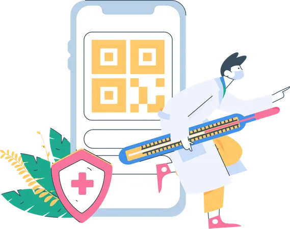 Médecin montrant le code QR pour le paiement  Illustration