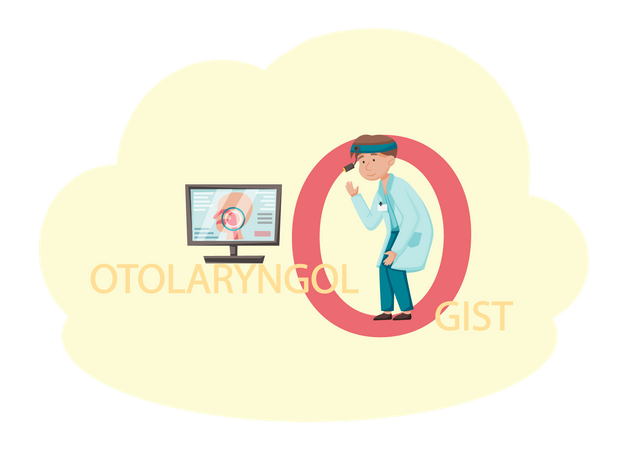 Médecin oto-rhino-laryngologiste effectuant des recherches en ligne  Illustration