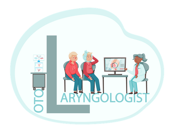 Médecin oto-rhino-laryngologiste traitant des personnes  Illustration