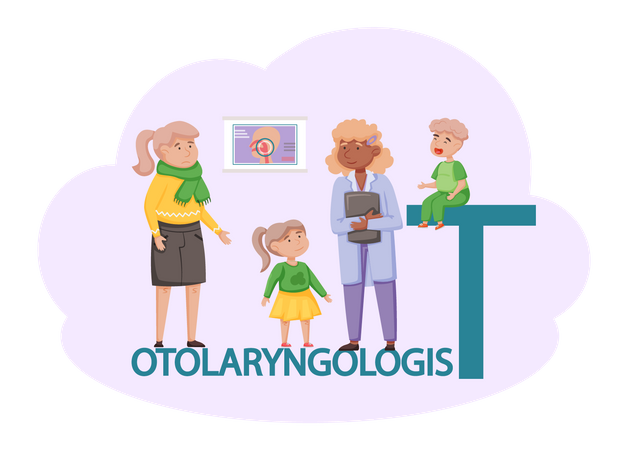 Médecin oto-rhino-laryngologiste traitant la famille  Illustration