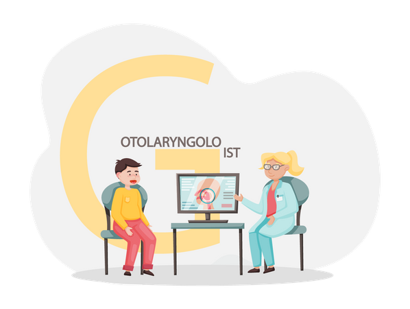 Médecin oto-rhino-laryngologiste traitant un patient  Illustration