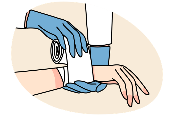 Le médecin met un bandage sur le poignet du patient  Illustration