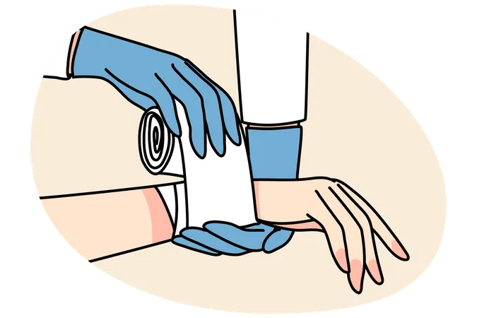 Le médecin met un bandage sur le poignet du patient  Illustration