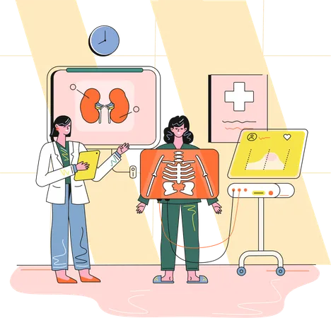 Médecin prenant une radiographie d'une patiente  Illustration