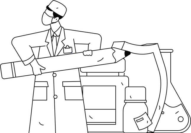Le médecin prépare un rapport d'analyse pour les expériences en laboratoire  Illustration