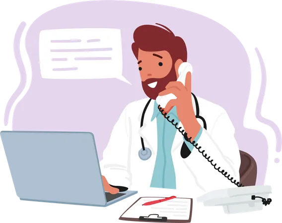 Médecin professionnel parlant au téléphone  Illustration