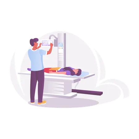 Médecin radiologue effectuant un dépistage par radiographie pulmonaire du patient  Illustration