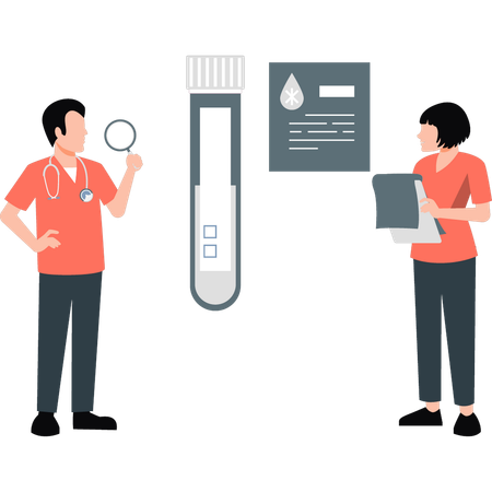 Médecin effectuant des recherches sur un tube à essai sanguin  Illustration