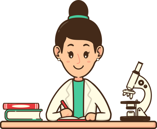 Médecin rédigeant le rapport d'analyse de l'expérience réalisée  Illustration