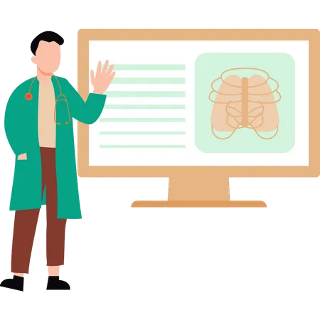 Médecin regardant une radiographie sur un moniteur  Illustration