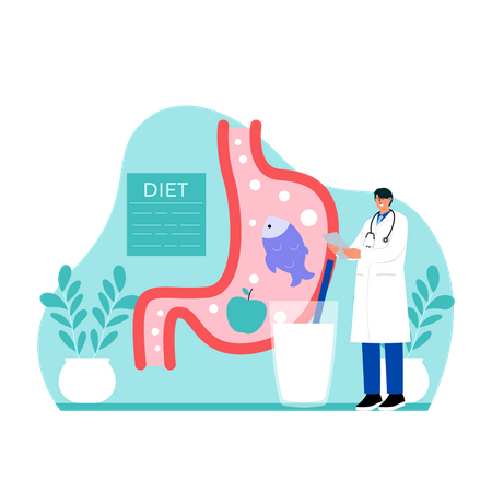 Médecin masculin vérifiant le programme de régime  Illustration