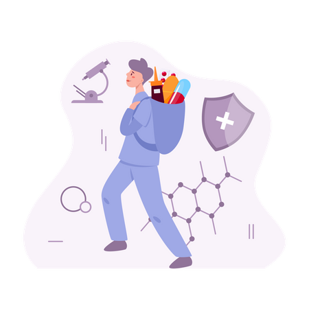 Médecin tenant des pilules  Illustration