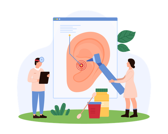 Médecin travaillant sur la santé des oreilles  Illustration
