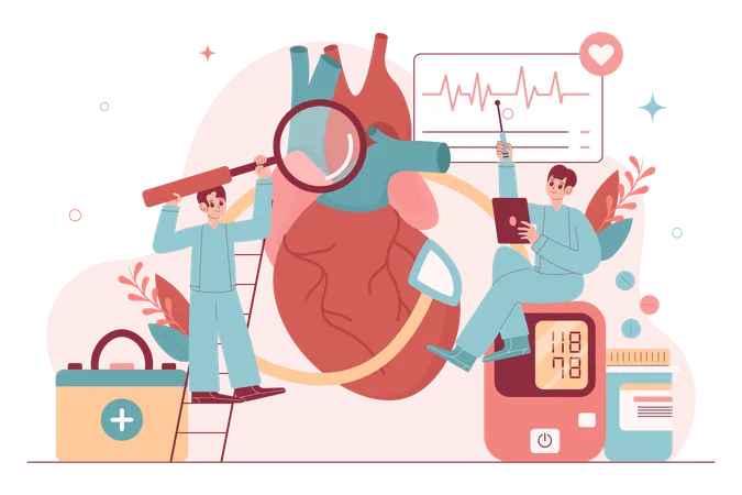 Médecin travaillant sur le cœur d'un patient  Illustration