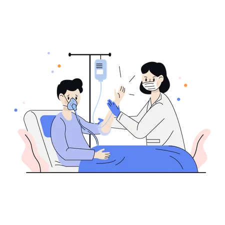 Un médecin travaille sur le rétablissement d'un patient hospitalisé  Illustration