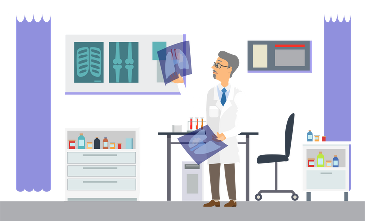 Médecin vérifiant les rayons X  Illustration