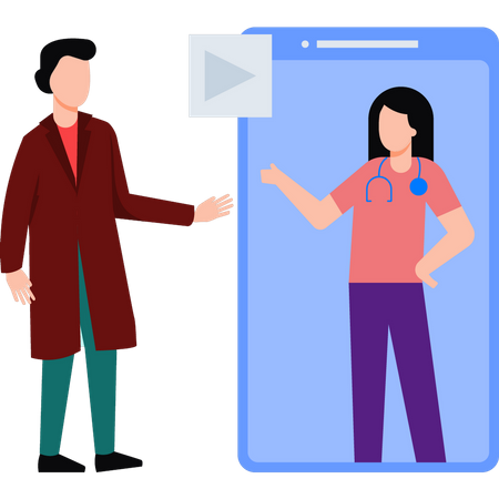 Médecin vérifiant le patient sur mobile  Illustration