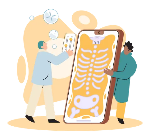 Médecin vérifiant les rayons électroniques des patients en ligne  Illustration