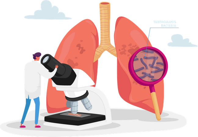 Médecin vérifiant les crachats des poumons en pneumologie  Illustration