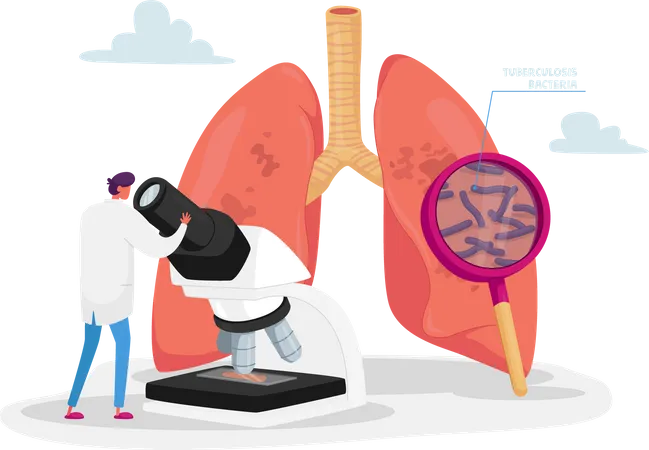 Médecin vérifiant les crachats des poumons en pneumologie  Illustration