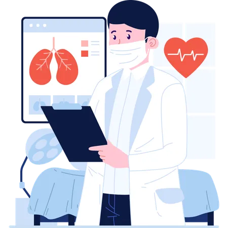 Médecin vérifiant le rapport médical  Illustration