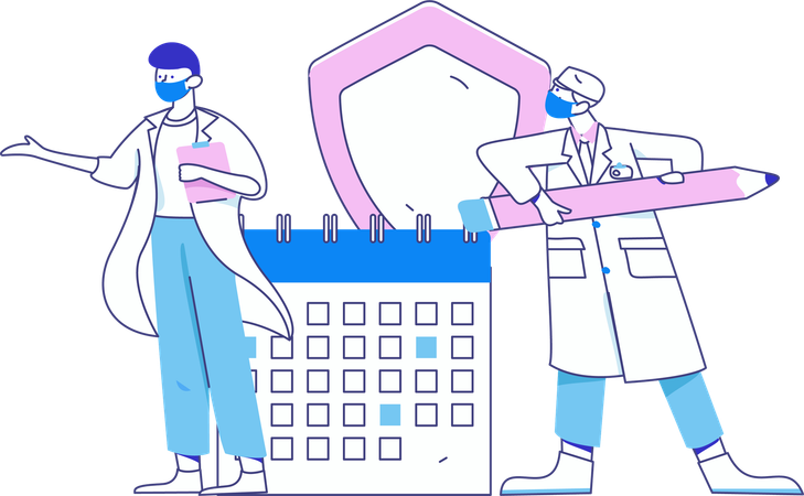 Médecins avec planning médical et assurance médicale  Illustration