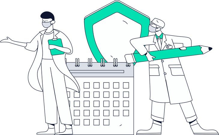 Médecins avec planning médical et assurance médicale  Illustration