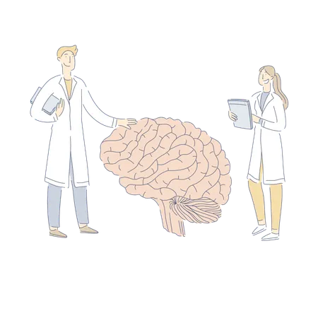 Médecins examinant un énorme cerveau humain  Illustration