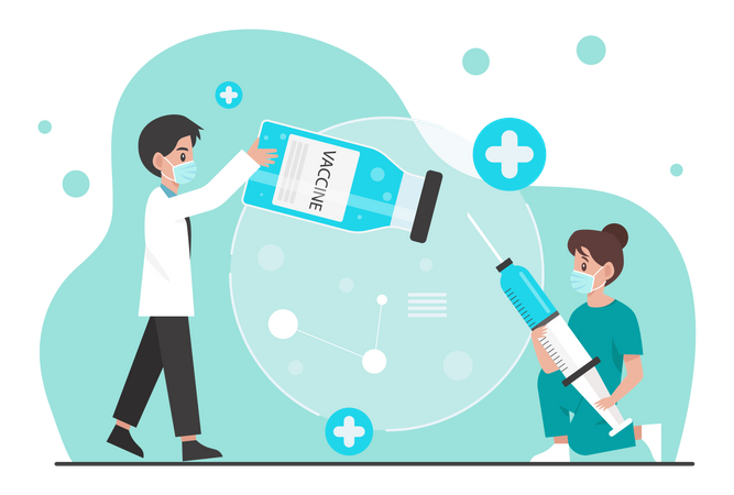 Médecins préparant une seringue de vaccin  Illustration