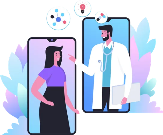 Médecins professionnels et patients dans un environnement virtuel Diagnostic médical innovant  Illustration