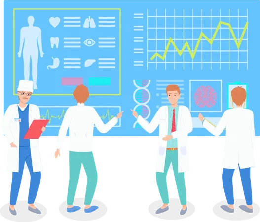 Médecins travaillant sur un test  Illustration