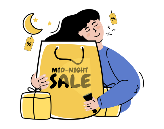 Oferta de compras en línea a medianoche  Ilustración