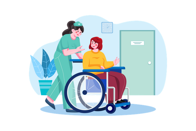 Medic Woman Helping lady in a wheelchair Illustration
