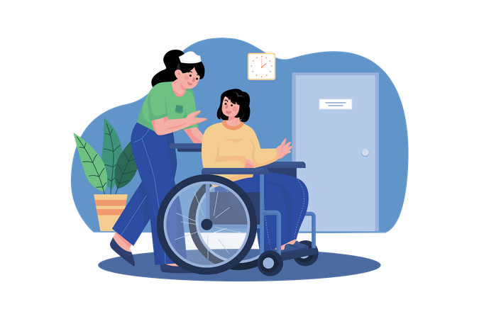 Medic Woman Helping Lady In A Wheelchair  イラスト