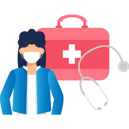 Médica com caixa médica  Ilustração