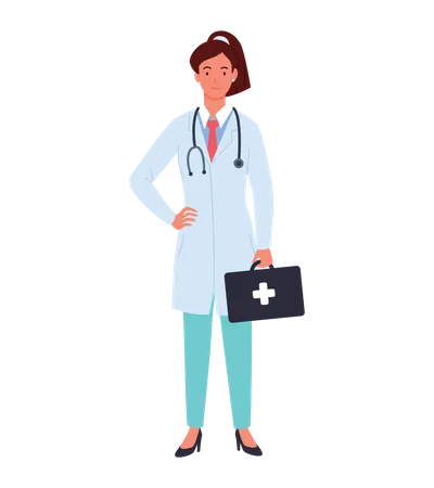 Médica com kit médico  Ilustração
