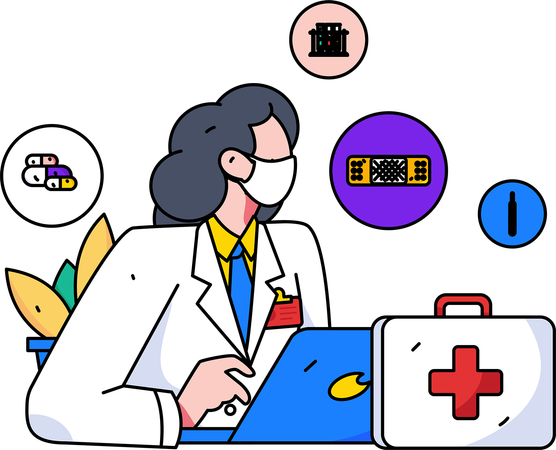 Médica dando conselhos on-line para pacientes  Ilustração