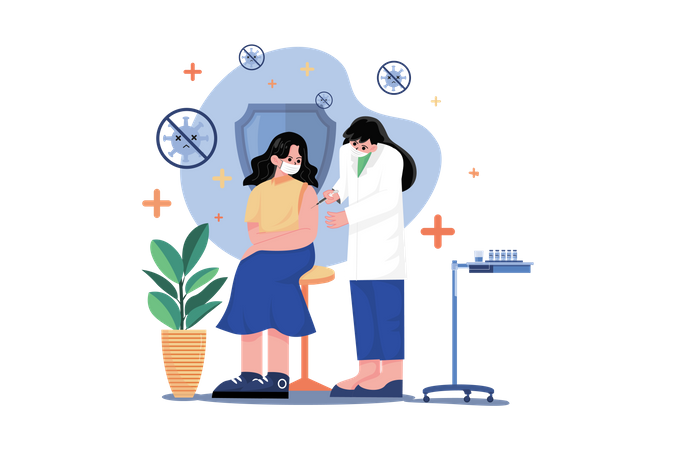Médica dando vacina para menina  Illustration