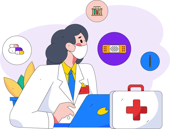 Médica dando remédio on-line  Ilustração