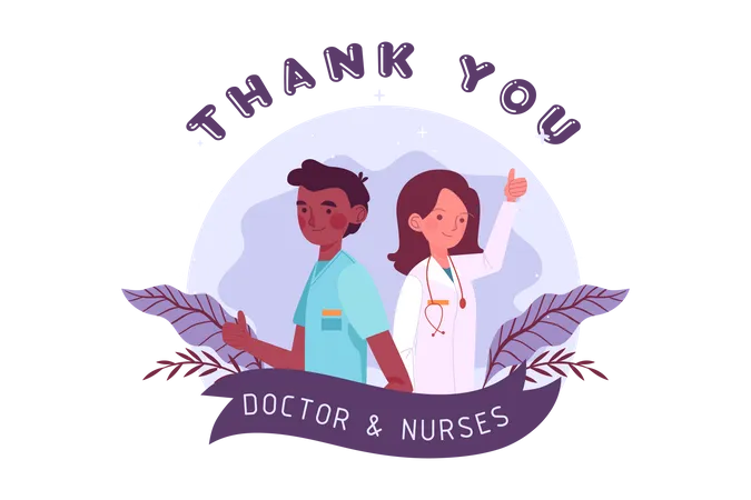 Médica e enfermeiro  Ilustração