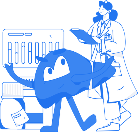 Médica examina fígado  Ilustração