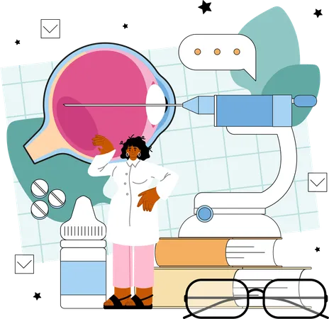 Médica fazendo cirurgia ocular  Ilustração