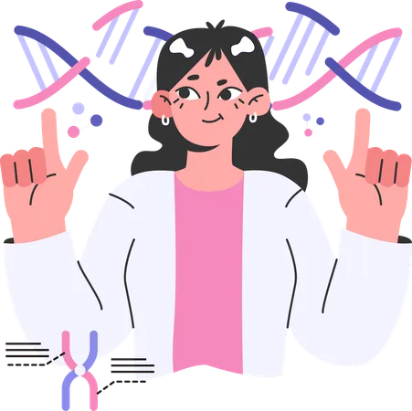 Médica fazendo pesquisa de DNA  Ilustração