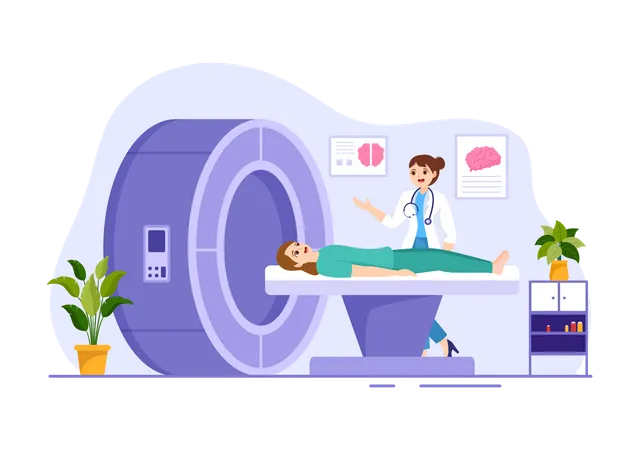 Médica fazendo tomografia computadorizada  Ilustração