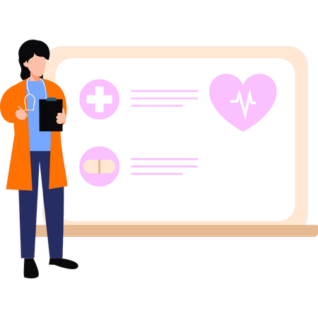 Médica olhando relatório no laptop  Illustration